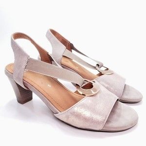 Ara Womens Slip On Stacked Heel Sandal Beige Metallic Leather Size UK 5 / US 7.5